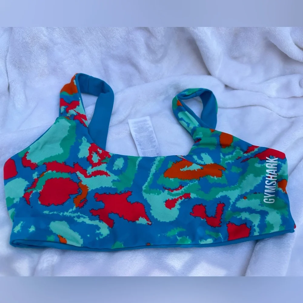 NWT- Gymshark blue/green/red reversible bikini‎ top.